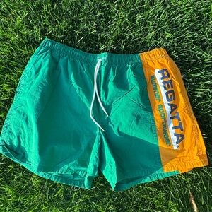 Vintage 90s Regatta Colorblock Sailing Swim Shorts‎ Mens L Green Yellow Coastal
